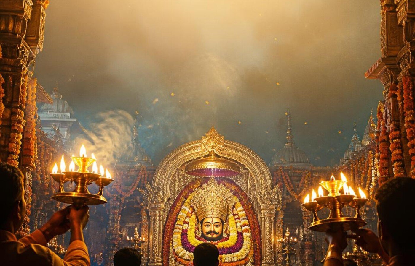 खाटू श्याम मंदिर में आरती के दौरान का दृश्य